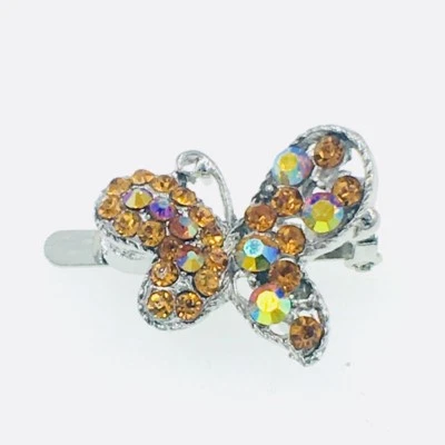 BUTTERFLY Magnet Hair Clip Rhinestone Crystal Hairpin mini Barrette Brown 3-2 - Image 1 of 4