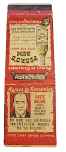 RaRe 1930s KNUTE ROCKNE Notre Dame Football 4 Horsemen & Rum Advert Matchbook  - Picture 1 of 6