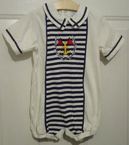 Babycrest Mameluco Marinero Náutico Ancla Tejido Una Pieza 24 M Blanco Azul Rayas - Imagen 1 de 7