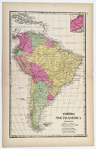 1887 SOUTH AMERICA Map (19x11) ORIGINAL ARGENTINE REPUBLIC BRAZIL - VENEZUELA - Imagen 1 de 4