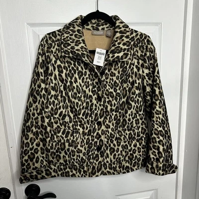 CHICO'S 1 Medium Cheetah Animal Print Plush Button 23” Crop Jacket New - Image 1 of 4
