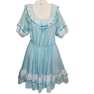 Vestido Jeri Bee Mujer Talla 10 Cuadrado Baile Rockabilly Oeste EE. UU. Vintage Azul - Imagen 1 de 16