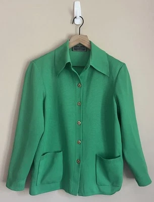 Chaqueta Suéter Cárdigan Vintage Verde Bolsillos Mediano 8 10 Botones Años 60 70 LeRoy Foto 1 de 4