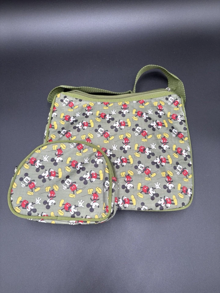 Disney Mickey Mouse Bolso Cartera Verde Oliva Sobre el Hombro Bolso con Monedero Foto 1 de 1