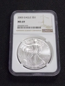 2003 AMERICAN SILVER EAGLE 1oz .999 FINE SILVER NGC GRADED MS69 $1 COIN USA - Picture 1 of 2