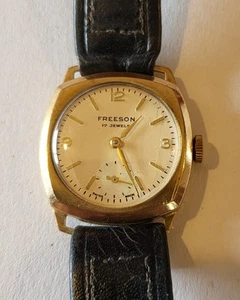 Working vintage 22mm Freeson Swiss BWC 9ct gold case 17 jewel wind watch Orval - Picture 1 of 13