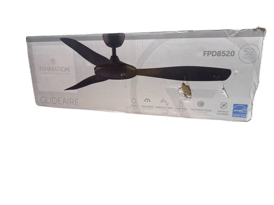 Fanimation GlideAire 52" Brushed Nickel Indoor Outdoor Ceiling Fan w/ Remote - Image 1 of 1
