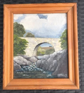 Stunning oil painting of running water under DULSIE BRIDGE by R.S.SAMUEL - Picture 1 of 8