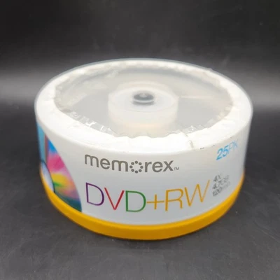 Memorex DVD-RW 25 Pack 4X 4.7GB 120 Min Rewritable Disc New Unopened. - Image 1 of 4