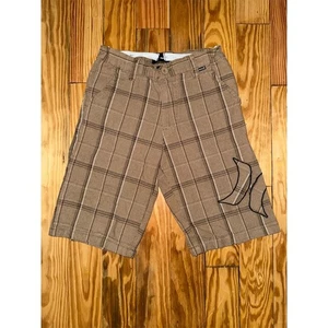 Hurley Boys' Brown Plaid Casual Shorts Size 26x 10 Multiple Pockets 10/12 skate - Picture 1 of 5