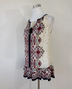 Bila Shirt Damen Größe S creme rot Blumen Boho Viskose ärmellos Bauernkomfort - Bild 1 von 13