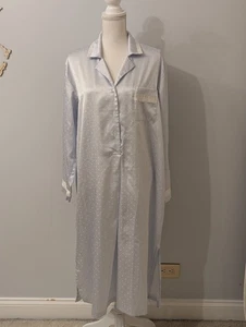 Vintage Oscar de la Renta Nachthemd Damen blau Satin gepunktet Spitzenbesatz lang Schlaf - Bild 1 von 5
