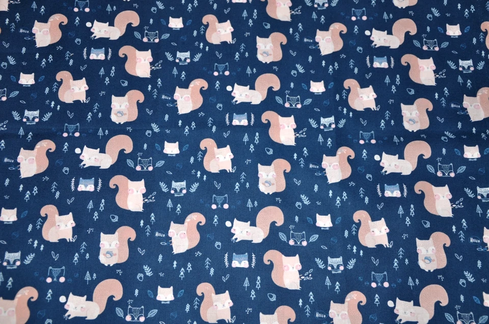 Dear Stella 蓝色松鼠被子织物印花 1/2 码 — 第 1/1 张图片