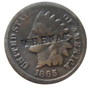 Indian head cent/penny 1865 double date counterstamp W.B. Enas - Picture 1 of 3