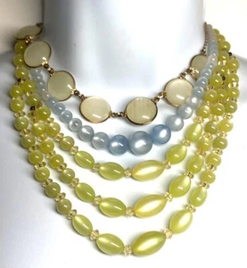 Vintage Lot 3 Moonglow Lucite Plastic Yellow Blue Cream Bead Stones Necklaces - Picture 1 of 5