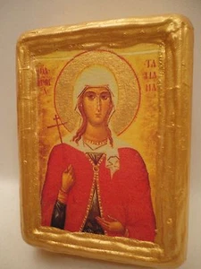 Saint Tatiana Tatiane Rare Byzantine Greek Orthodox Religious Icon on Wood Block - Picture 1 of 8