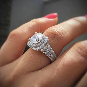 4,20Kt Doppelt Halo Diamant Hochzeit Ring Braut Trauring Frauen Ehering gr 50-62 - Bild 1 von 5
