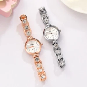 2pcs/Set Luxury Fashion Simple Steel Strip Watch Full Diamond Bracelet NEW - Picture 1 of 22