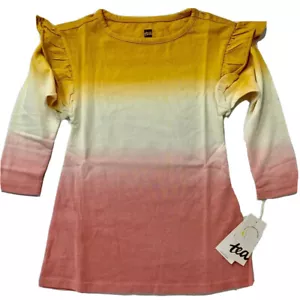 NWT Tea Collection Girls 2T 2 Golden Yellow Ombré Dip Dye Ruffle Sleeve Dress - Picture 1 of 9