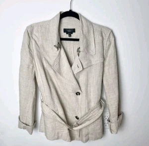 Talbots Pure Irish Linen Jacket Oatmeal Belted Petite 16 Lightweight Mgd - Bild 1 von 5
