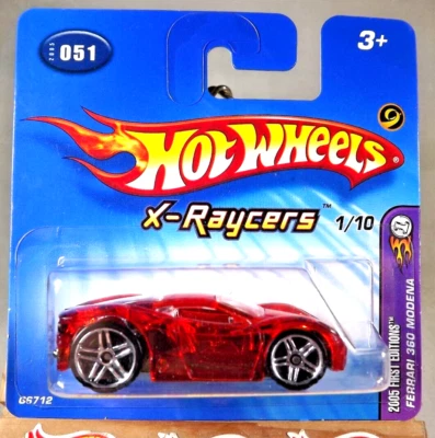 Tarjeta corta roja Hot Wheels #51 2005 primera edición X-Raycers 1/10 Ferrari 360 Modena Foto 1 de 4