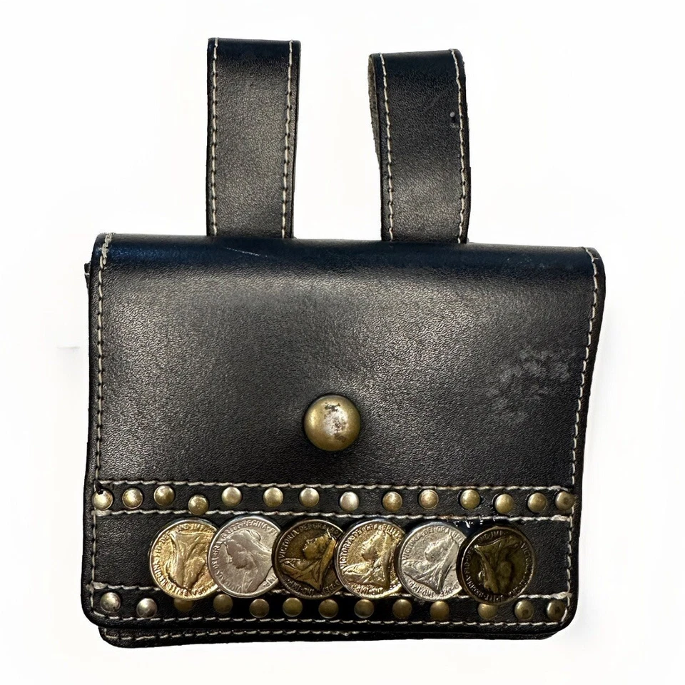 Croute De Cuir Veritable Made In France Genuine Leather Belt Bag Pouch Rustic - Image 1 of 4