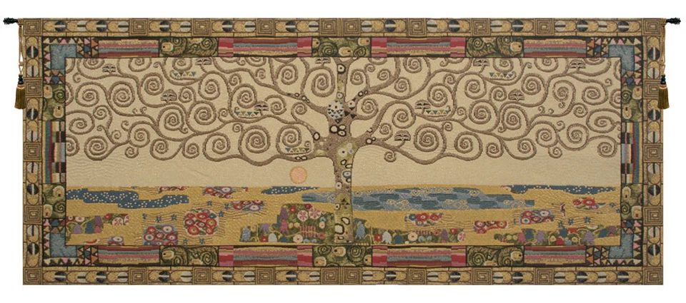 Golden Serenity: A Contemporary Italian   Tapestry of Klimt's Tree of Life - Image 1 of 4