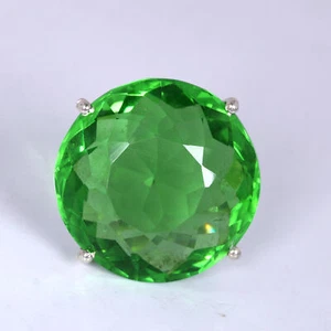 80 Ct Round Cut Solid 925 Silver Hydrothermal Green Amethyst Ring for Women - Picture 1 of 8