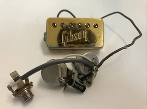 VINTAGE 1970'S GIBSON GOLD HUMBUCKER NECK PICKUP, COVER, MARZIO POTS, & JACK - Picture 1 of 9
