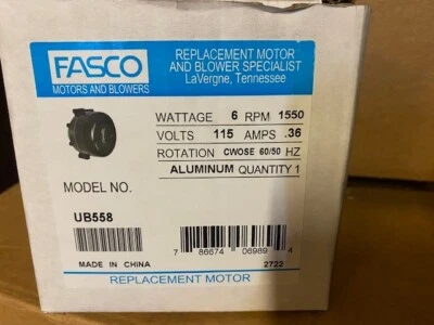 Fasco UB558, 115 Volt 1550 RPM Unit Bearing Fan Motor (NEW)
