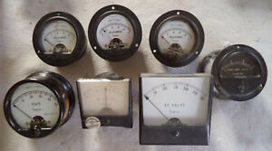 (7) Vintage Simpson 2 3/4 & 3 1/2" Dia Panel Meter - 1maDC, 50VDC, 300VDC & Mix