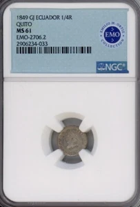 1849 GJ Ecuador 1/4R Plata KM36 Quito NGC MS 61 - Imagen 1 de 2