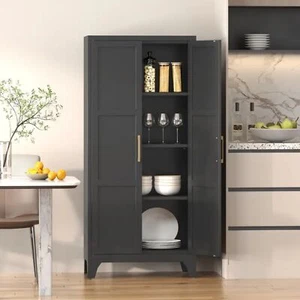 Kitchen Pantry Cabinet Metal Storage Cupboard Cabinet w/ Shelves Food Cupboards - Picture 1 of 15