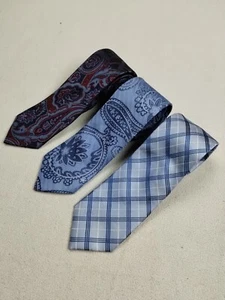 The Tie Bar lotto di 3 cravatte uomo 100% pura seta blu nero motivi broccato - Foto 1 di 9
