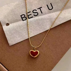 Womens Necklace Heart Cubic Zircon Pendant 18k Gold Plated Stainless Steel Chain - Picture 1 of 5