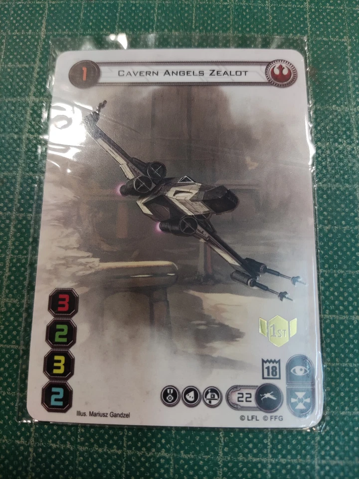 Star Wars X-wing Promo Card PLASTIC Glossy Cavern Angels Zealot 1st Position - Image 1 of 1