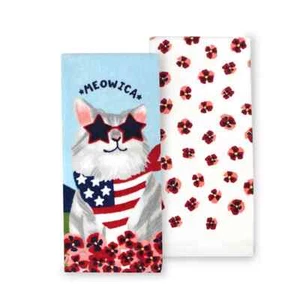 Celebrate Americana Together 100 % Baumwolle Katze Küchentuch Set 2er Pack NEU - Bild 1 von 1