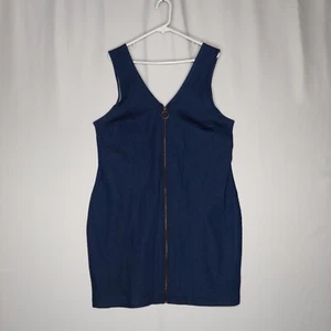Derek Heart Plus Denim Jumper Dress Jrs 2X Blue Stretch Full Front Zip V-Neck - Picture 1 of 8
