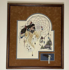 Vintage 1990s Native American Needlepoint Picture Rosemary Baldwin Folk Art - Picture 1 of 21