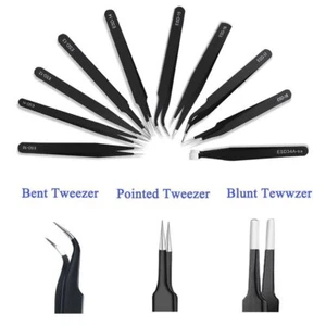 10-Type ESD Anti-static Tweezers Kit for Electronics Repair – Precision Tips - Picture 1 of 11