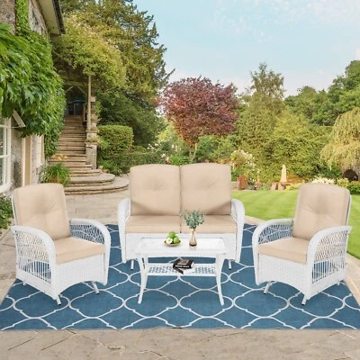 Комплект уличной плетеной мебели из 4 предметов ротанг стулья скользящие для патио двухместные - Изображение 1 из 4