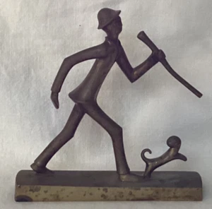 HIKER VAGABOND con PERRO Escultura de Bronce Wiener Werkstatte Estilo Firmado WK 5" X 5" - Imagen 1 de 17