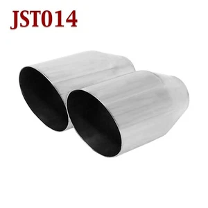 JST014 PAIR 2.25" Stainless Oval Exhaust Tips 2 1/4" Inlet 4" Outlet 7" Long - Picture 1 of 2
