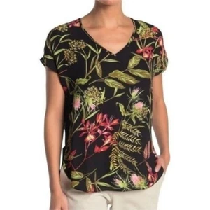 Anthropologie Philosophy Womens Black Floral Shirt Blouse Red Green Size XS - Picture 1 of 8