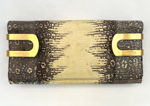 MICHAEL KORS POCHETTE SLIM PELLE DI SERPENTE CREMA E GRIGIO ACCENTI METALLO ORO