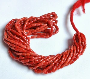 100% Natural Italian Sea Red Coral Drum Tube Beads 16"Inch, Undyed untreated. - Picture 1 of 4