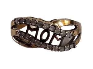 Anillo de diamantes genuinos de mamá de oro sobre plata esterlina talla 7 - Imagen 1 de 3