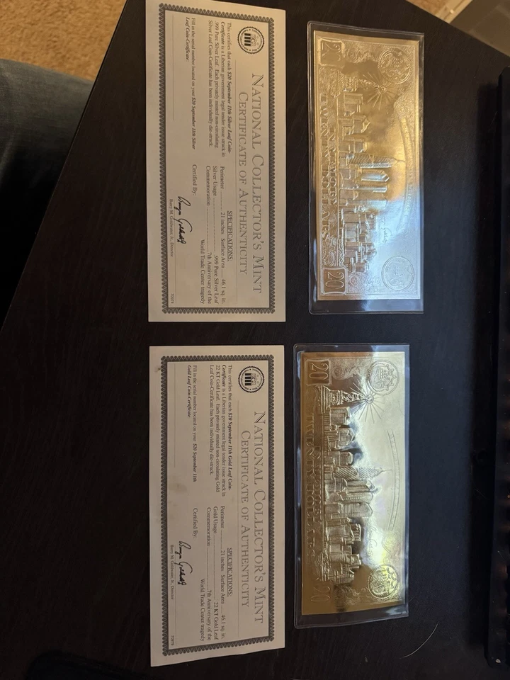 20 Dollar September 11th Silver  And Gold Leaf Coin-Certificate Twin Towers - Image 1 of 1