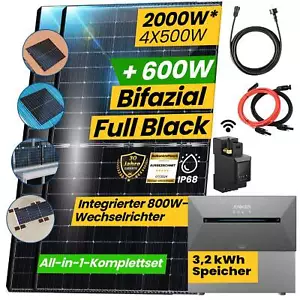 All in One Balkonkraftwerk mit Speicher 3,2 kWh Bifazial 2000W PV mit Montageset - Bild 1 von 9