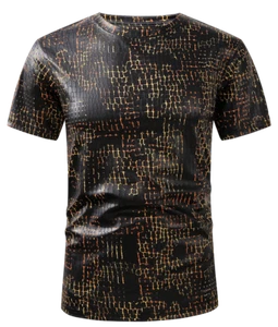 MENS PREMIERE Casual SLIM FIT SHORT SLEEVE SHIRT BLACK GOLD REPTILE NEW NWT 201B - Picture 1 of 5